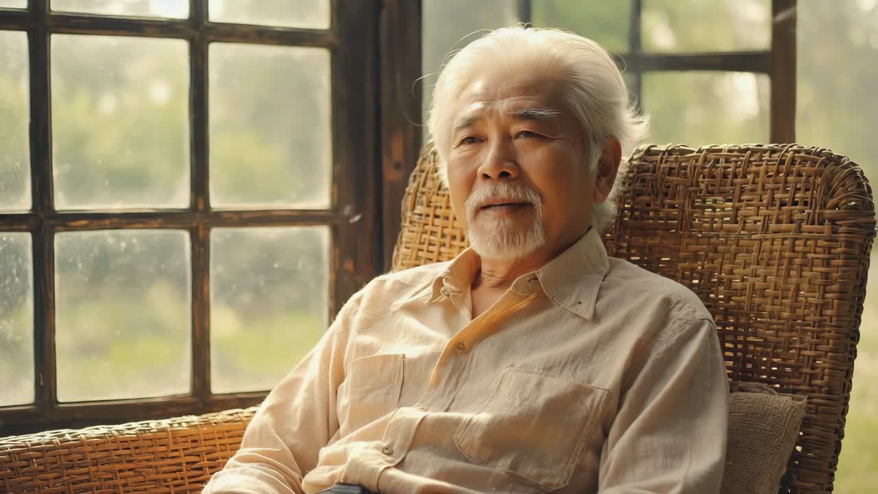 Elderly man sitting in a chair by the window