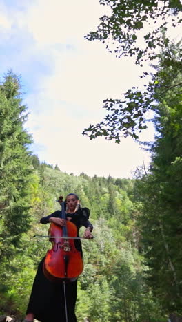 cellist in the forest