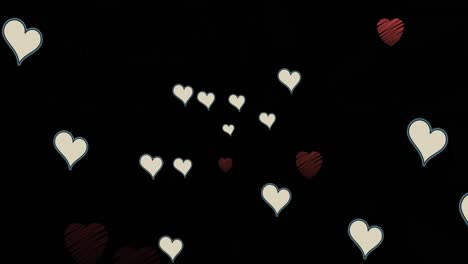 animation of white and red hearts floating over black background