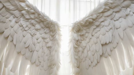 a pair of white angel wings sitting on top of a window sill