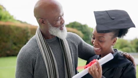 african woman, graduation and hug father