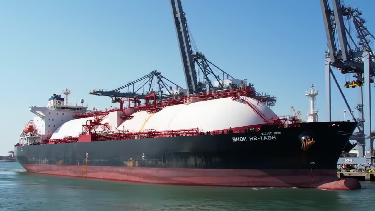 Large Tanker Vessel Navigates Port Waters Under Clear Skies in Busy Shipping Lane