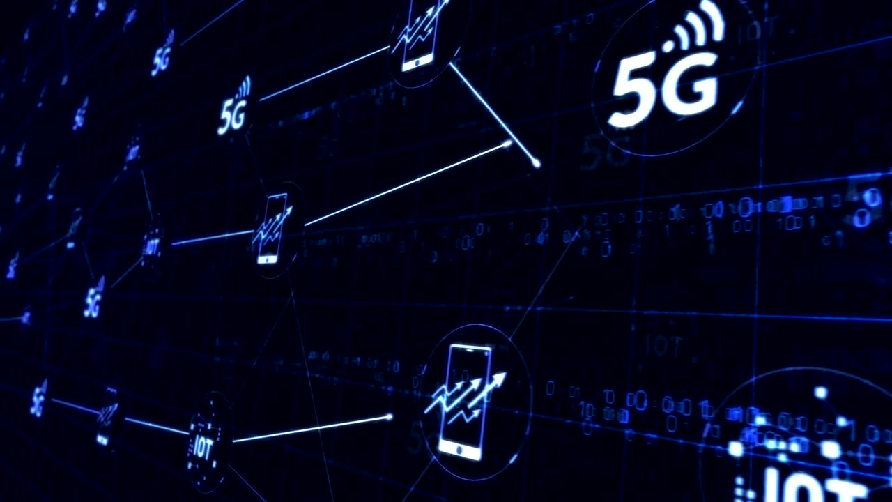 5G symbol on servers room in background loop