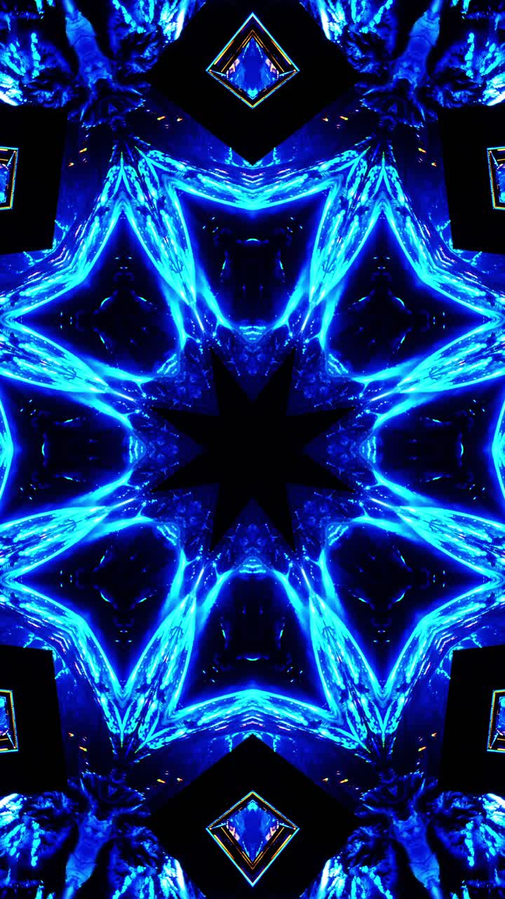 volando en un túnel futurista a través de cubos brillantes. video de caleidoscopio en bucle vertical