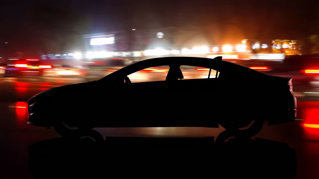 Silhouette of a car at night