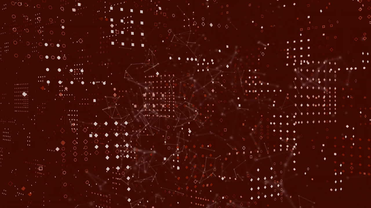 Animation of network connections and data points on dark red background