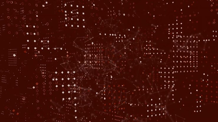 Animation of network connections and data points on dark red background