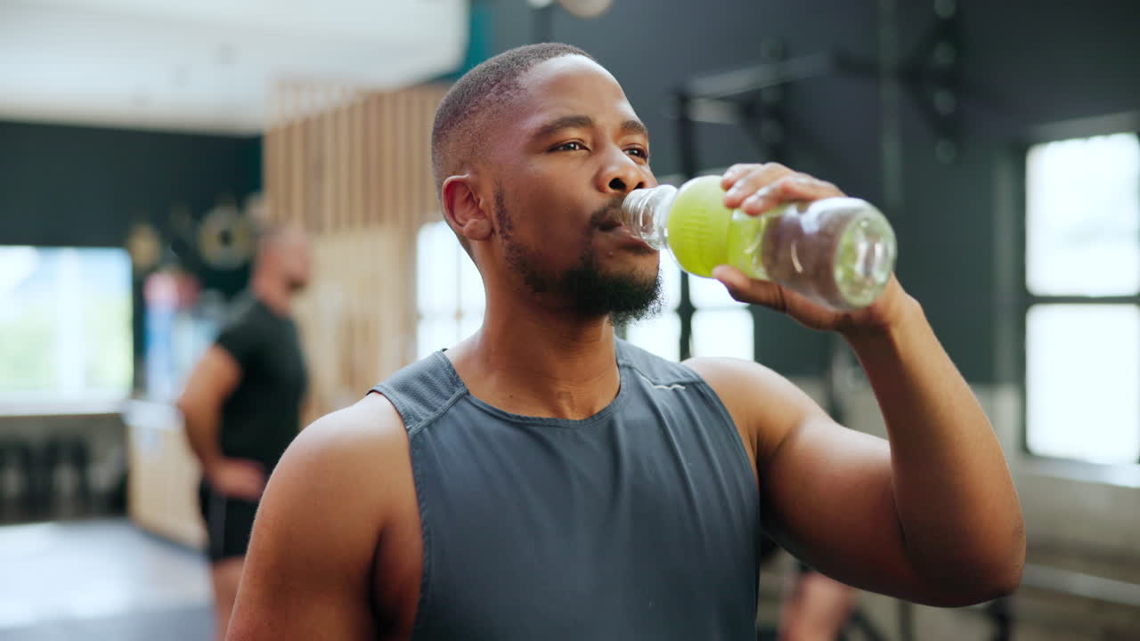 hombre bebiendo agua en el gimnasio