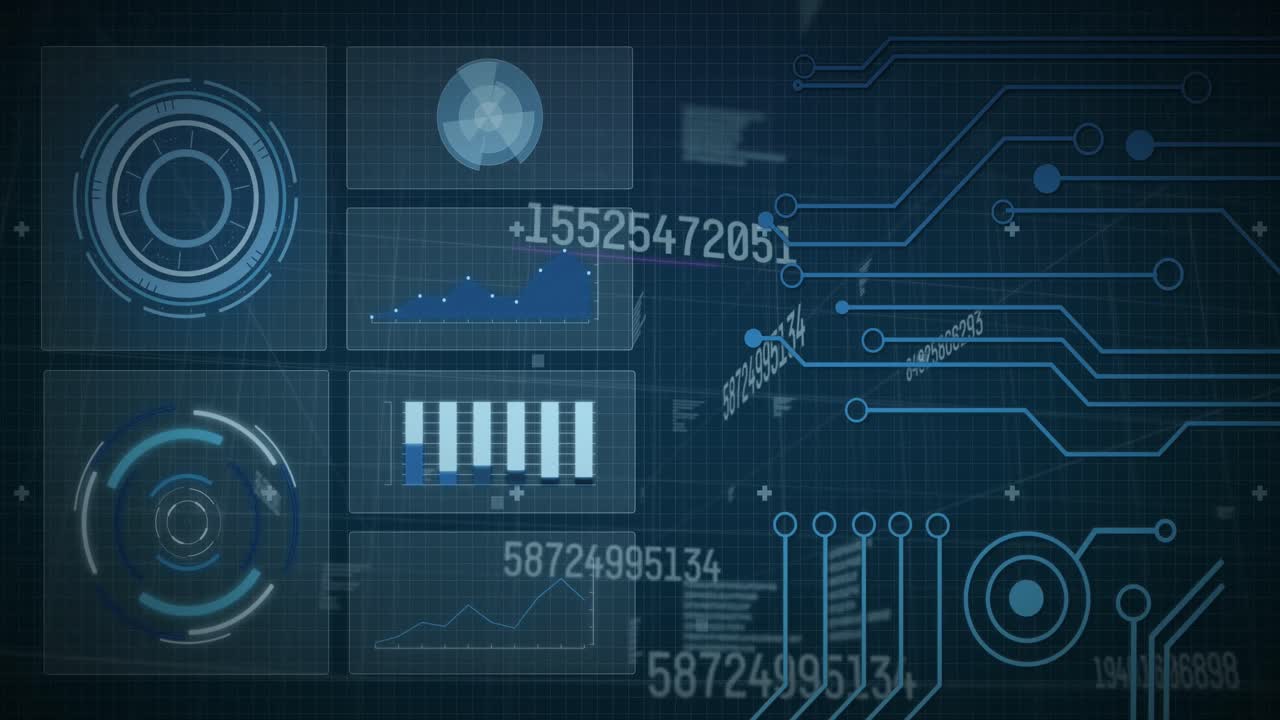 animación del procesamiento de datos sobre un fondo oscuro