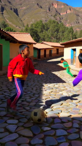 Children Playing Soccer in a Mountain Village