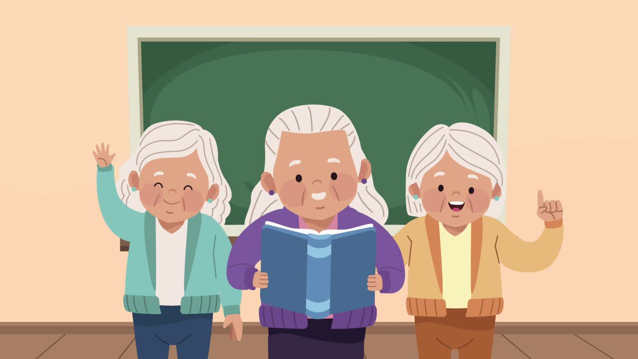 old women studing with book animation