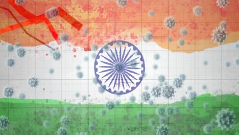 composition of covid 19 cells and red lines statistics over indian flag