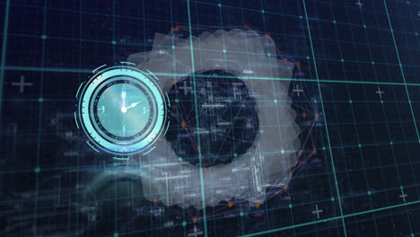 animation of clock over blue grid