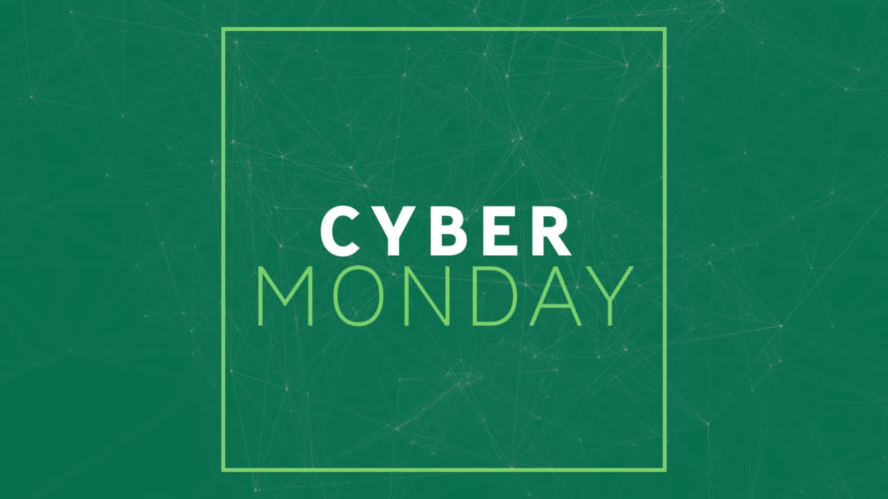 Animation of cyber monday sale text over networks of connections