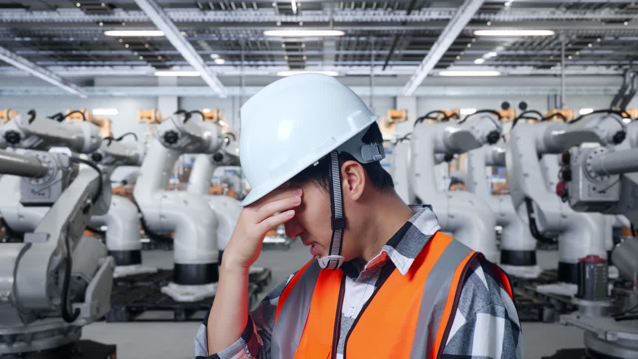 trabajador de fábrica estresado