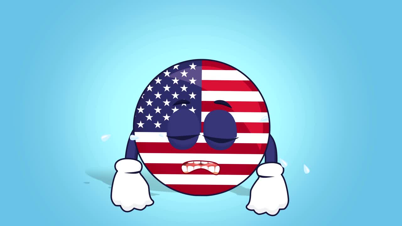 Cartoon USA Icon Flag United States of America Cry with Face Animation