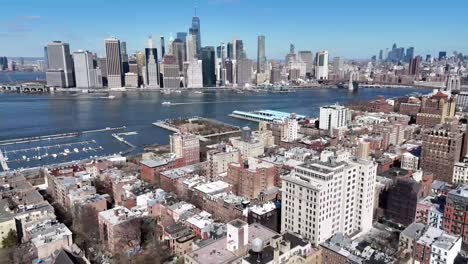 horizontal drone orbit shot over remsen street in brooklyn, showcasing the city's vibrant streets, historic buildings, and dynamic urban landscape with smooth circular motion.