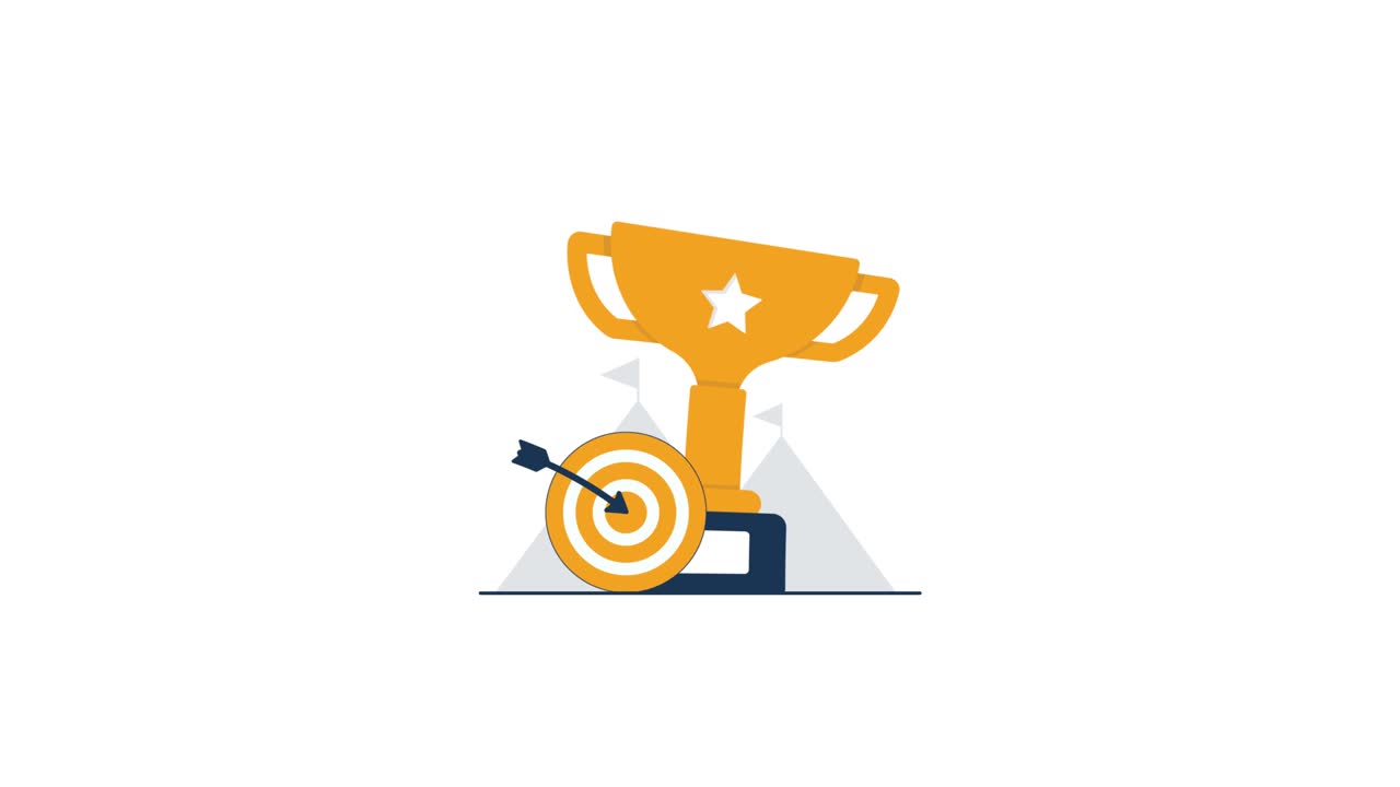Arrow Hitting Target and Trophy Appearing for Success