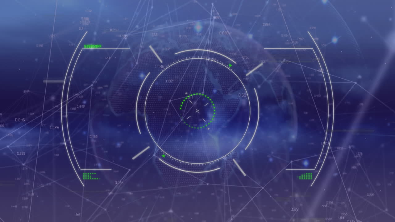 파란색 배경에 있는 인간 뇌에 대한 연결 네트워크와 디지털 인터페이스의 애니메이션