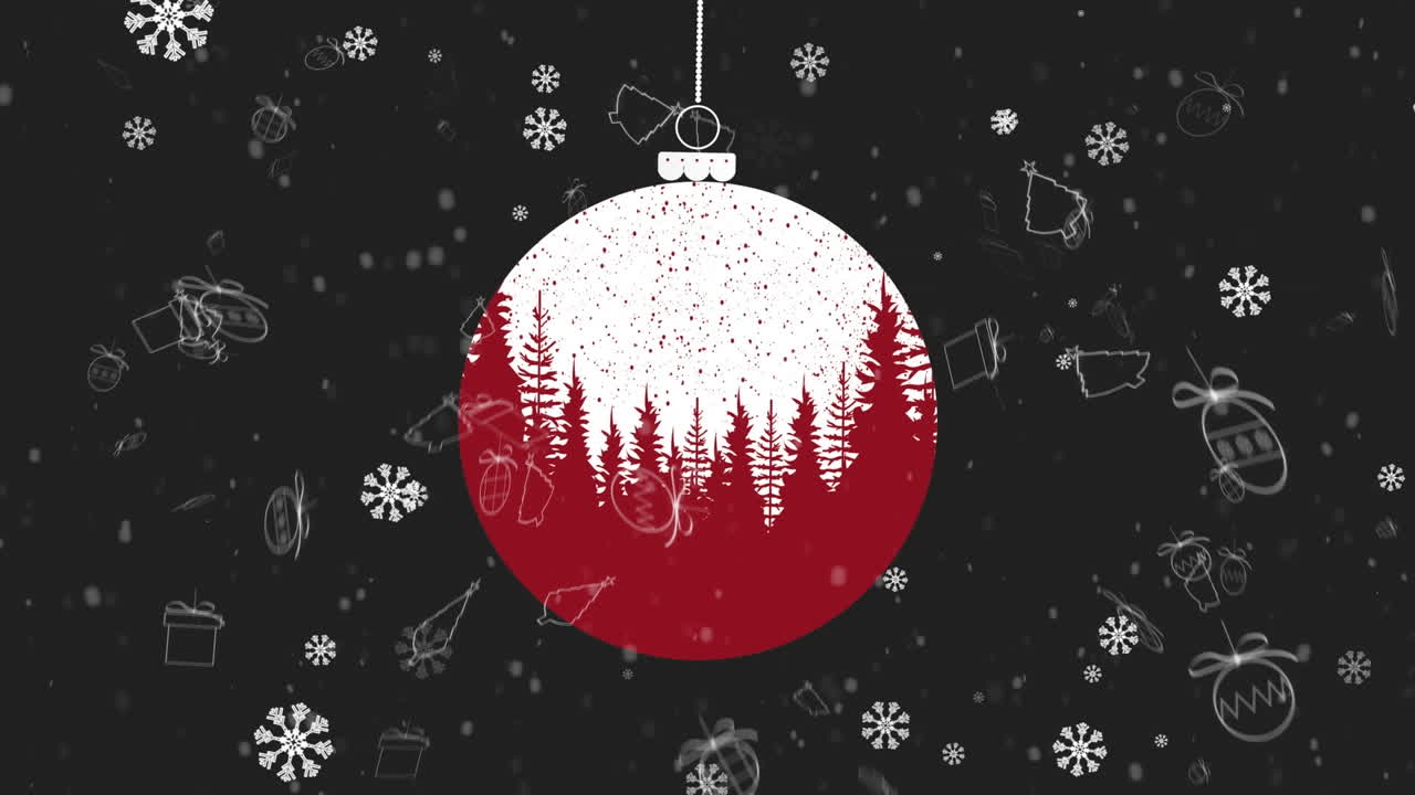 animación de la joya de navidad sobre la nieve que cae sobre un fondo oscuro