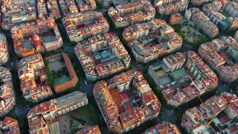 aerial view of typical buildings of barcelona cityscape. eixample residential famous urban grid. (catalonia, spain)