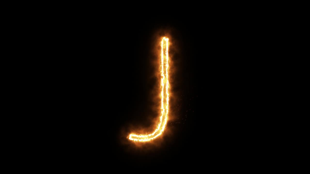 la letra "j" de la llama ardiente. fuente de quema ardiente o texto alfabético de hoguera con efecto de calor ardiente y brillante. renderización 3d.