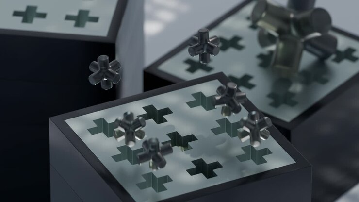 Abstract Geometric 3D Render with Boxes and Crosses