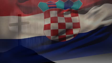 Animation-of-christian-cross-and-flag-of-croatia