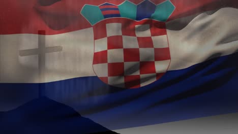 animación de la cruz cristiana y la bandera de croacia