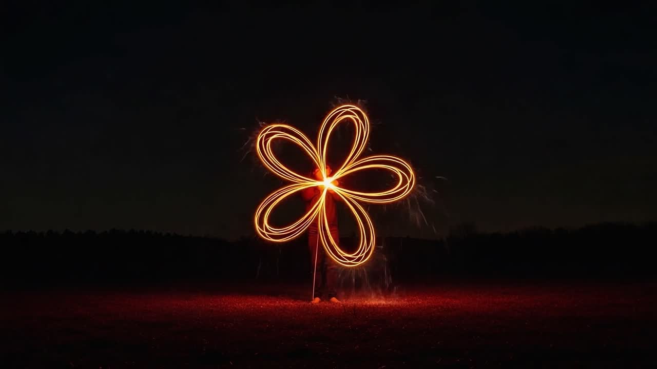 Captivating Light Art: Stunning Firework Flower Design Illuminates the Night Sky with Vibrant Sparkles and Intricate Patterns in a Captured Moment