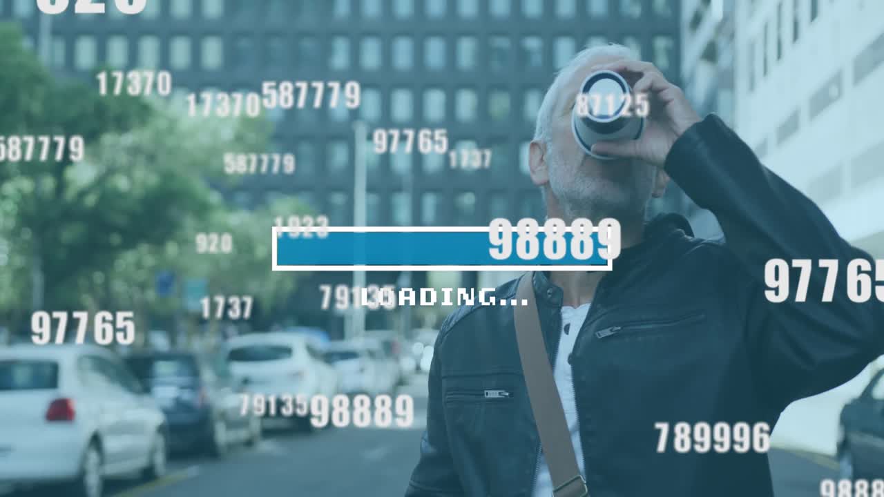 커피를 마시는 노인 위에서 숫자를 바꾸는 애니메이션