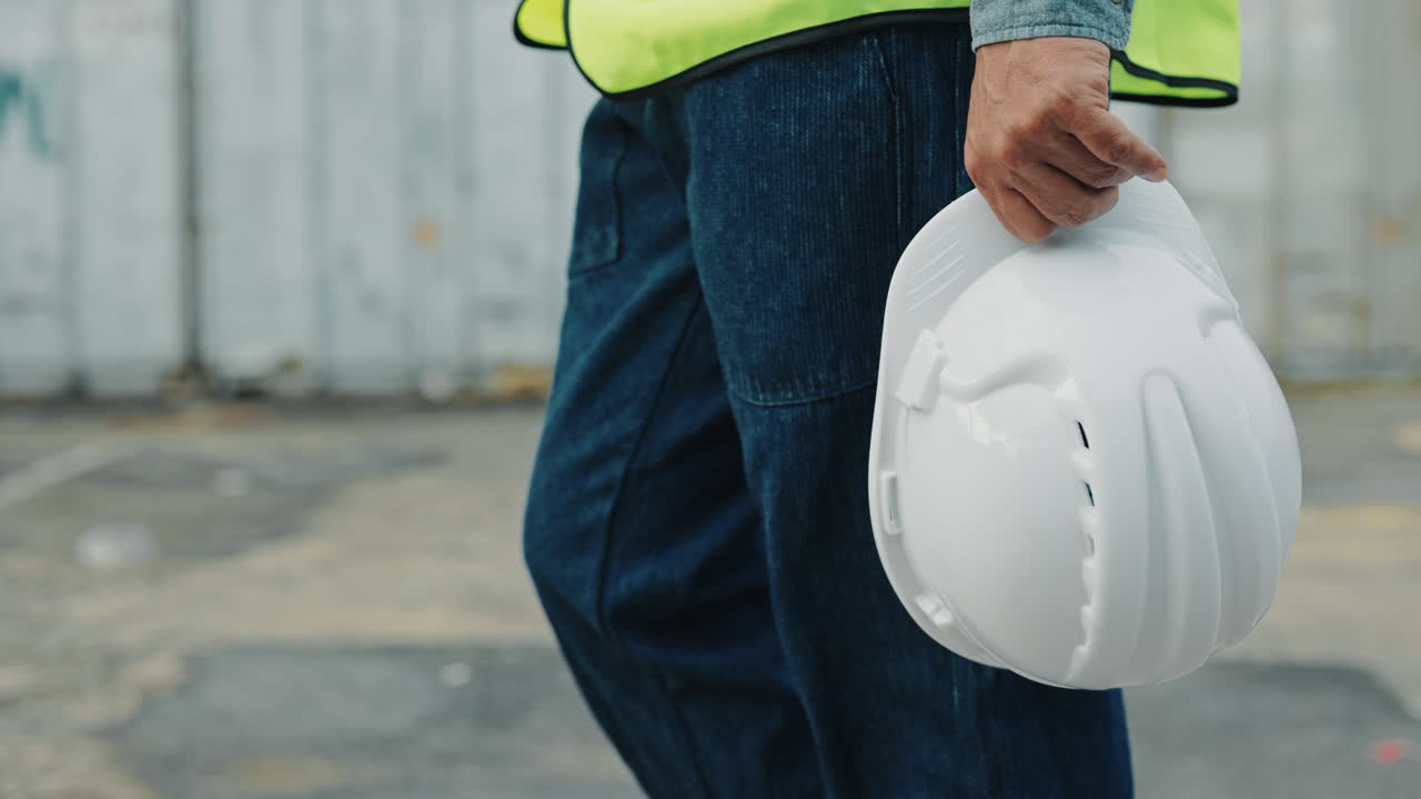 Construction worker carrying safety helmet