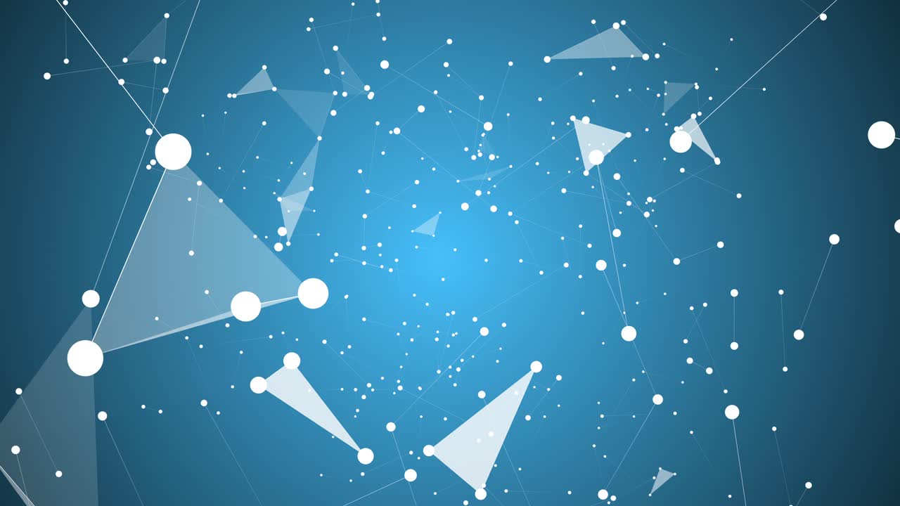 파란색 배경에서 움직이는 플렉서스 입자