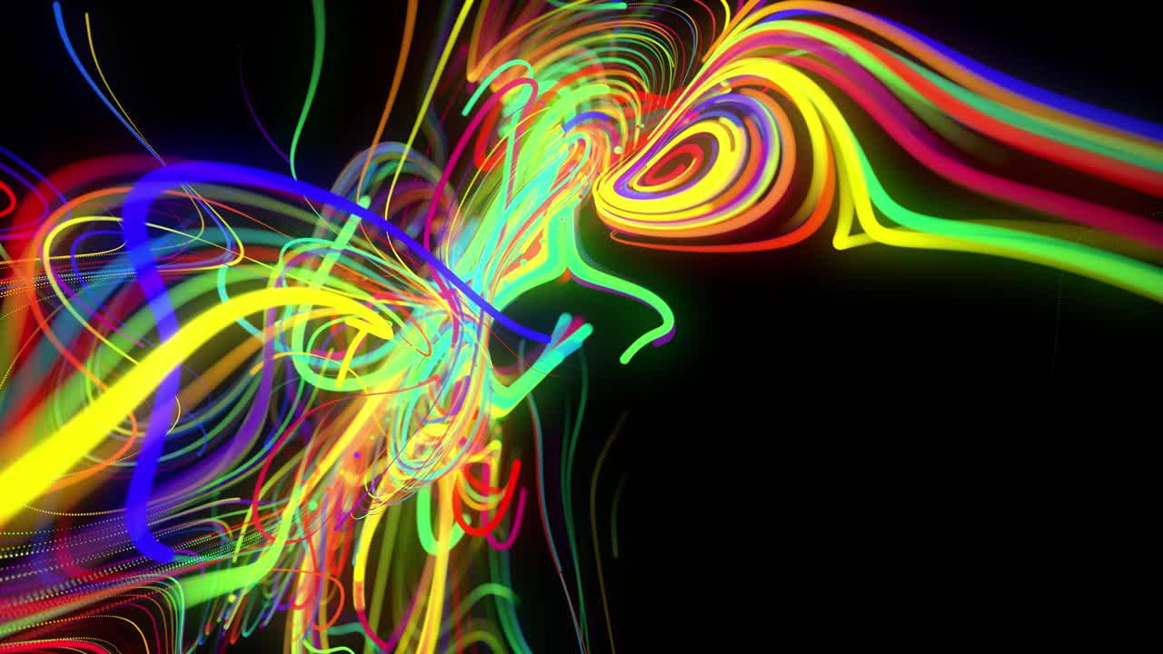 el flujo de fondo abstracto de líneas de brillo o rayas de luz. las partículas de luces en funcionamiento se forman en el espacio 3d brillando hermosas líneas curvas como una bola de alambres quemándose con luz de neón. hermoso bg creativo.