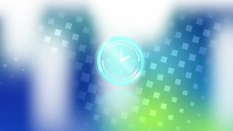 Animation-of-clock-moving-fast-on-digital-colorful-background