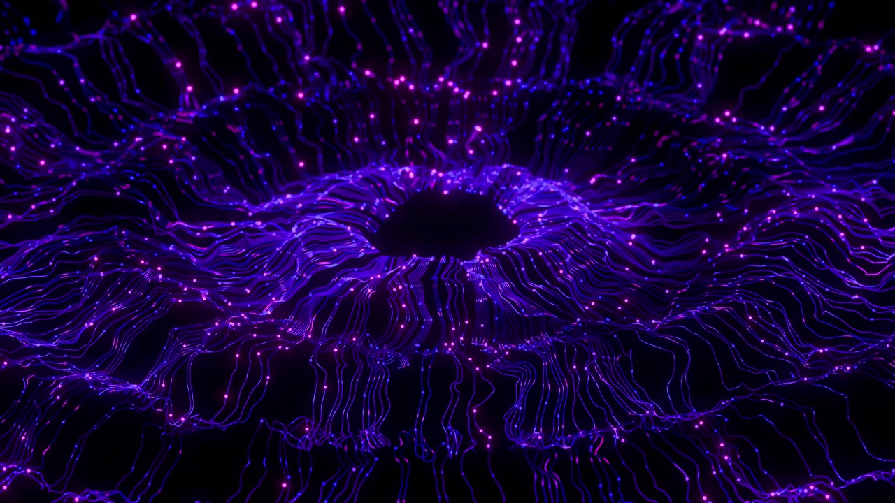 Futuristic digital network with glowing purple lines and nodes