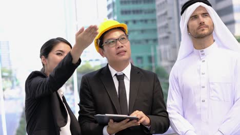 business man united arab emirates and engineer meeting together. concept of business middle east, agreement, partnership, teamwork and relationship.