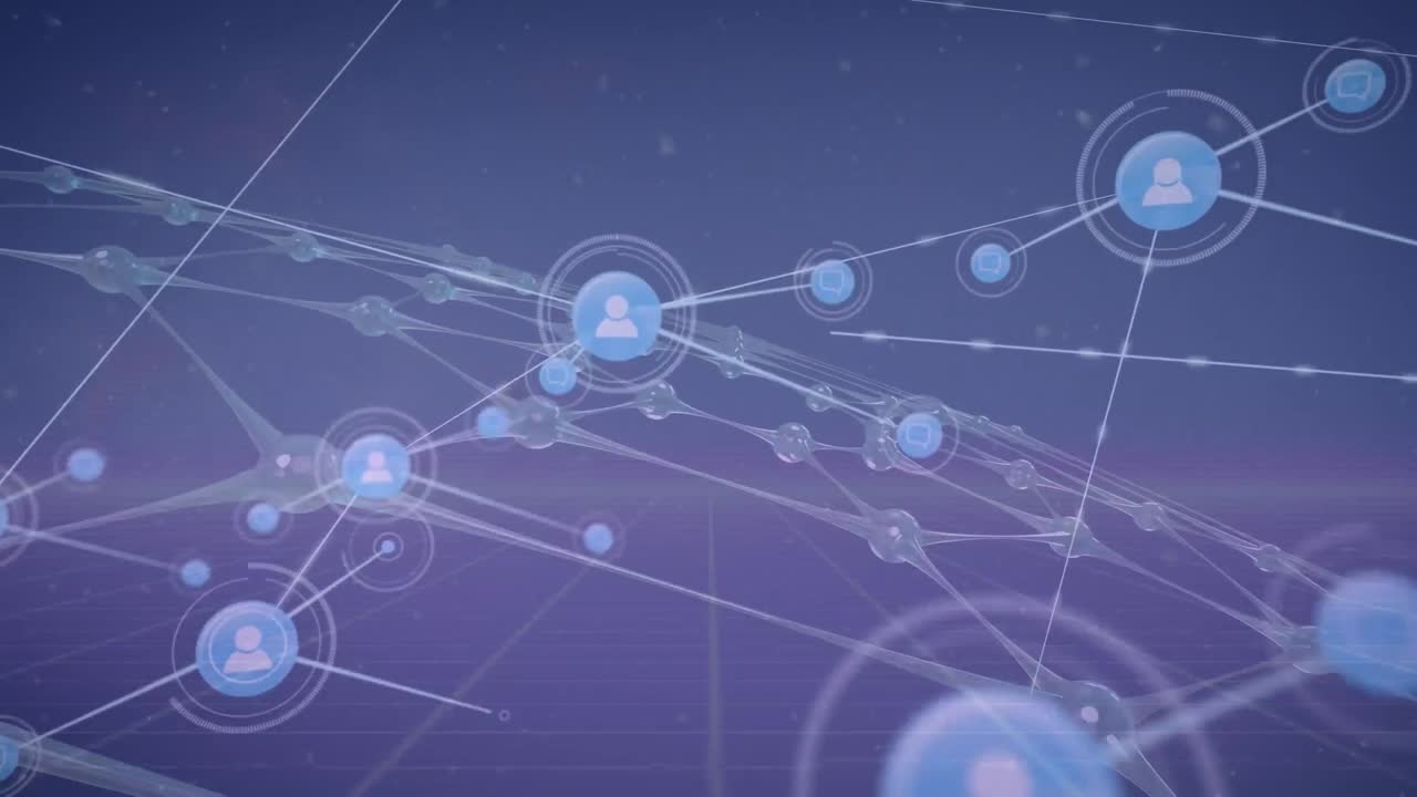 animación de la red de conexiones con iconos sobre fondo negro