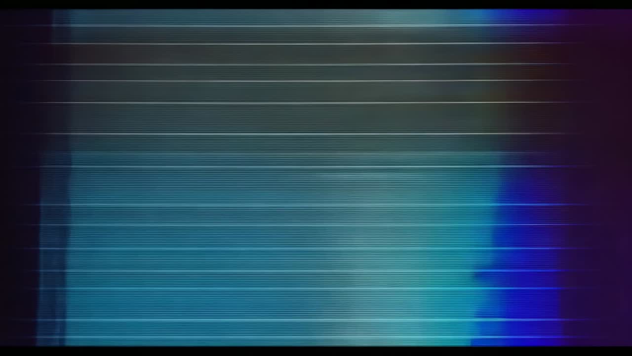 Starting glitch displaying horizontal scan lines on screen, with blue-to-purple gradient flickering
