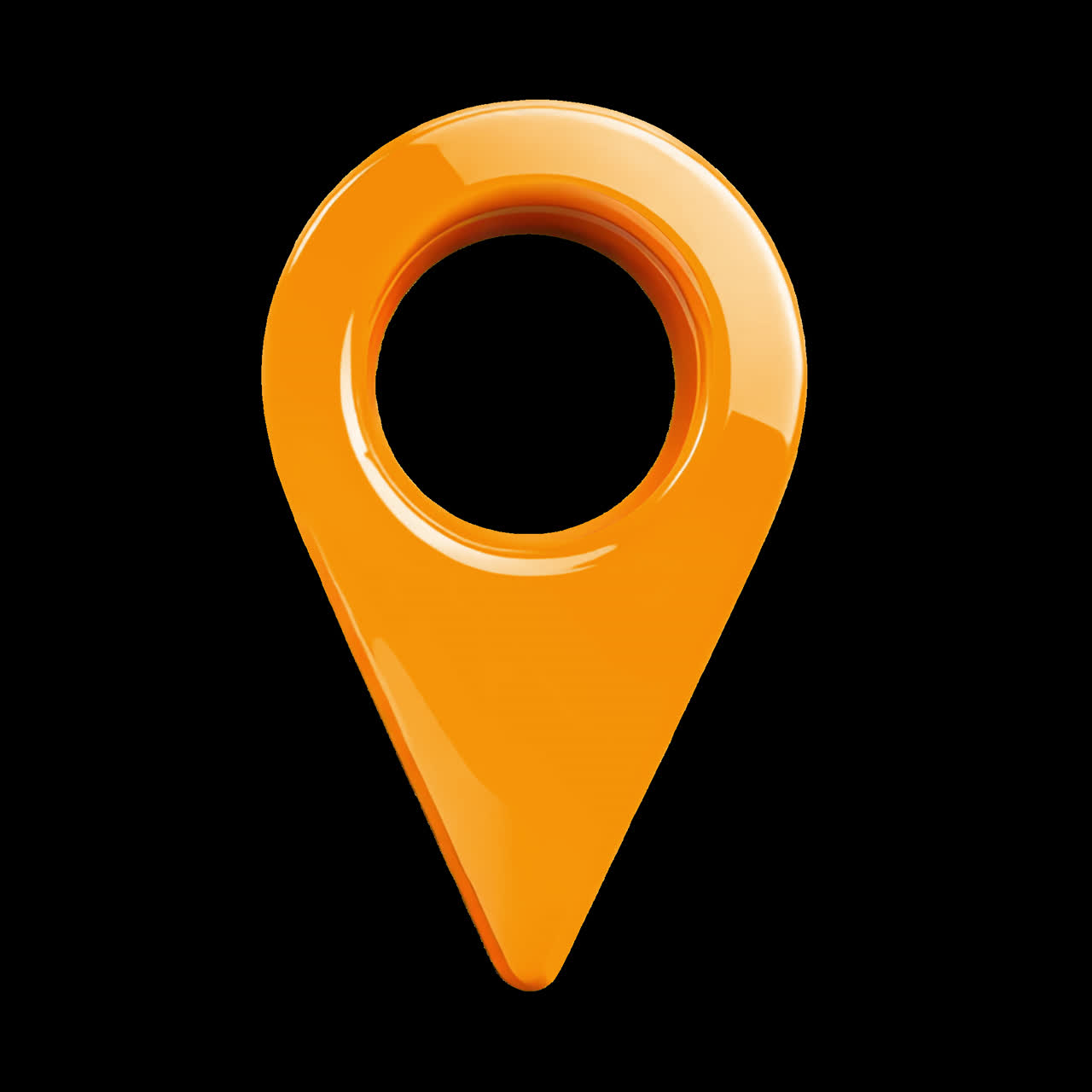 Orange location pin icon animation isolated asset, transparent 4K video, alpha channel, ProRes 4444