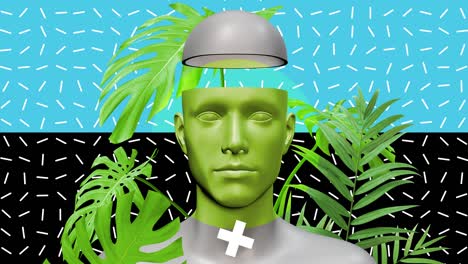 minimal graphic colorful psychedelic design. human body abstract art concept with geometric shapes and plants. realistic 3d character man or woman in creative modern motion style. fashion animation.