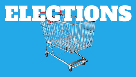 animación del texto de las elecciones sobre el carrito de compras sobre fondo azul.