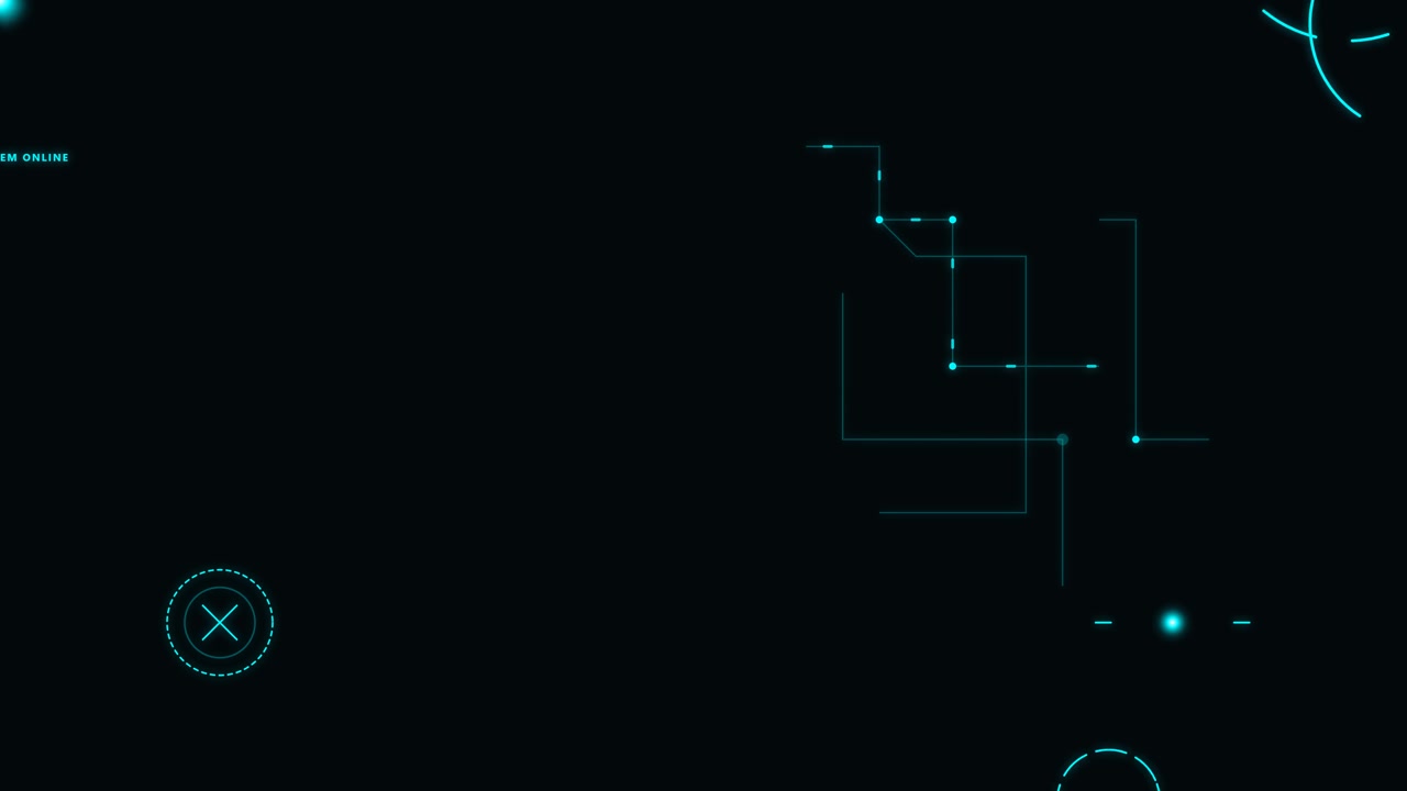 Futuristic Digital Interface with Glowing Cyan Geometric Lines and Data Elements