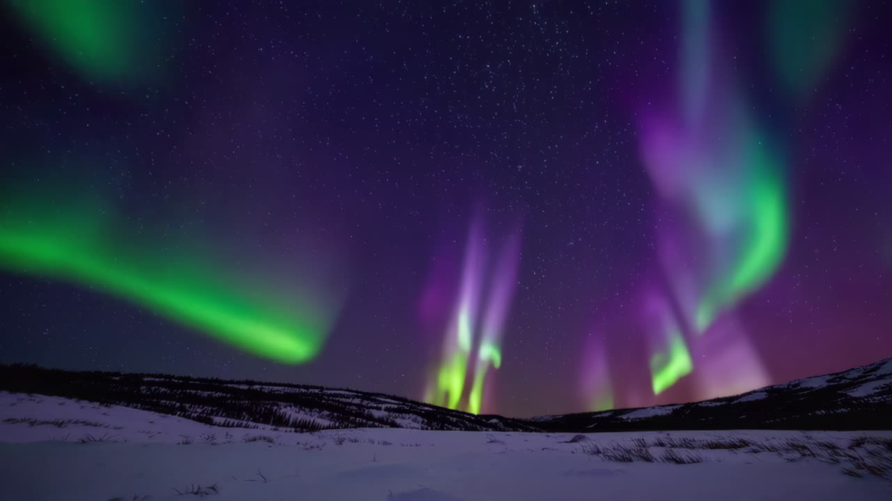 aurora boreal sobre un paisaje nevado