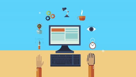 animación del proceso creativo con el diseñador trabajando en el escritorio