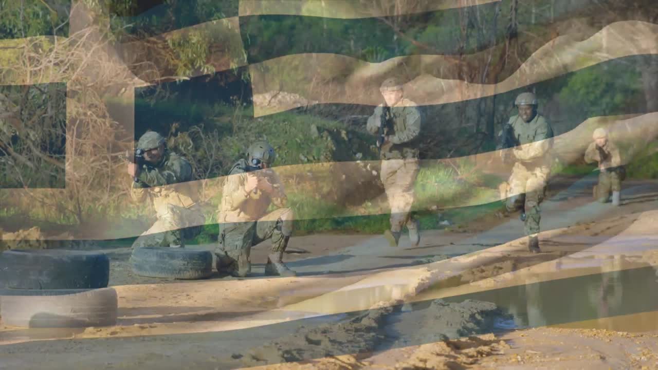 다양한 군인 들 위 에 그리스 의  ⁇ 발 이 그려져 있는 애니메이션