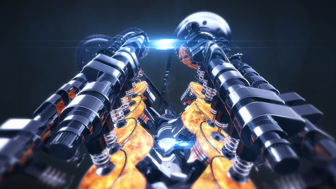 animación del motor 3d v8 - destellos de la lente y efectos visuales