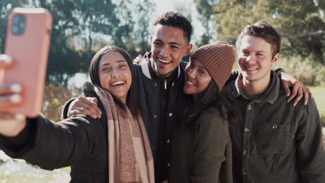 Happy-group,-friends-and-nature-for-selfie