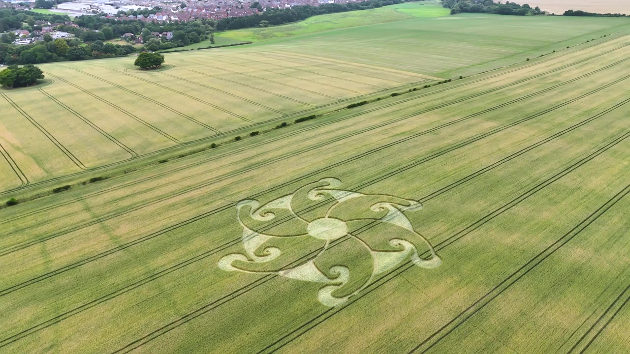 Cerchi nel grano insoliti trovati a Etchilhampton, Wiltshire nel Regno Unito - Vista aerea