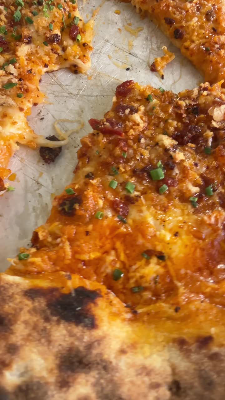 Close-up view of a delicious pizza with crispy topping